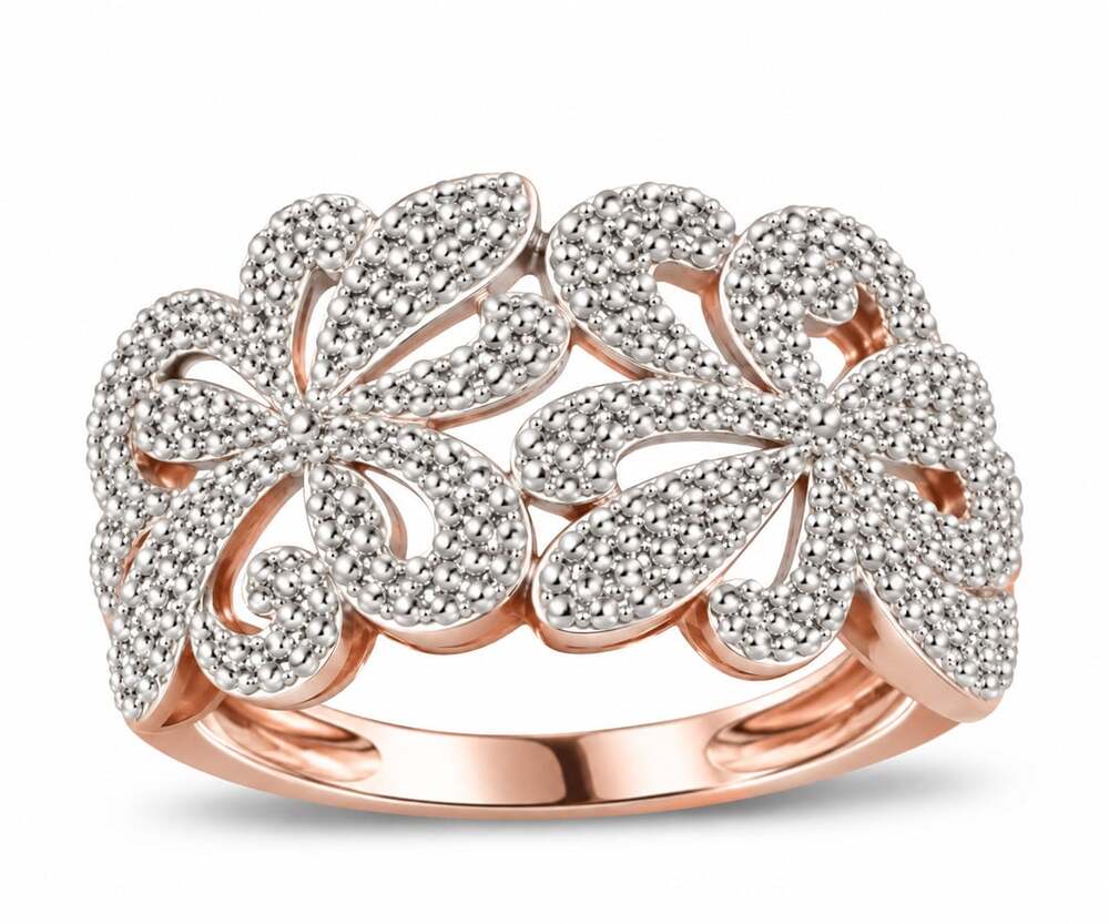 Diamond Accent Silver Filigree Wide Band Ring — Boho Scrollwork Statement Ring